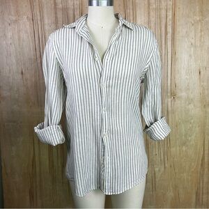 Zara Linen Relaxed Fit Striped Button Down
